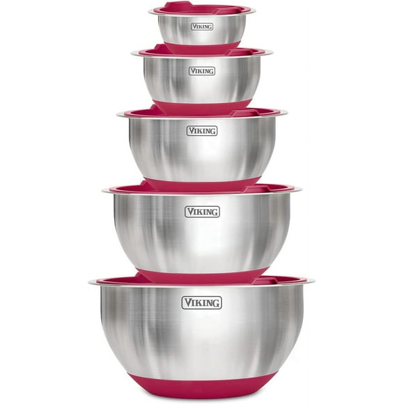 Viking Culinary Stainless Steel Mixing Bowl Set, 10 piece, Non-slip Silicone Base, Includes Airtight Lids, Dishwasher Safe, Teal