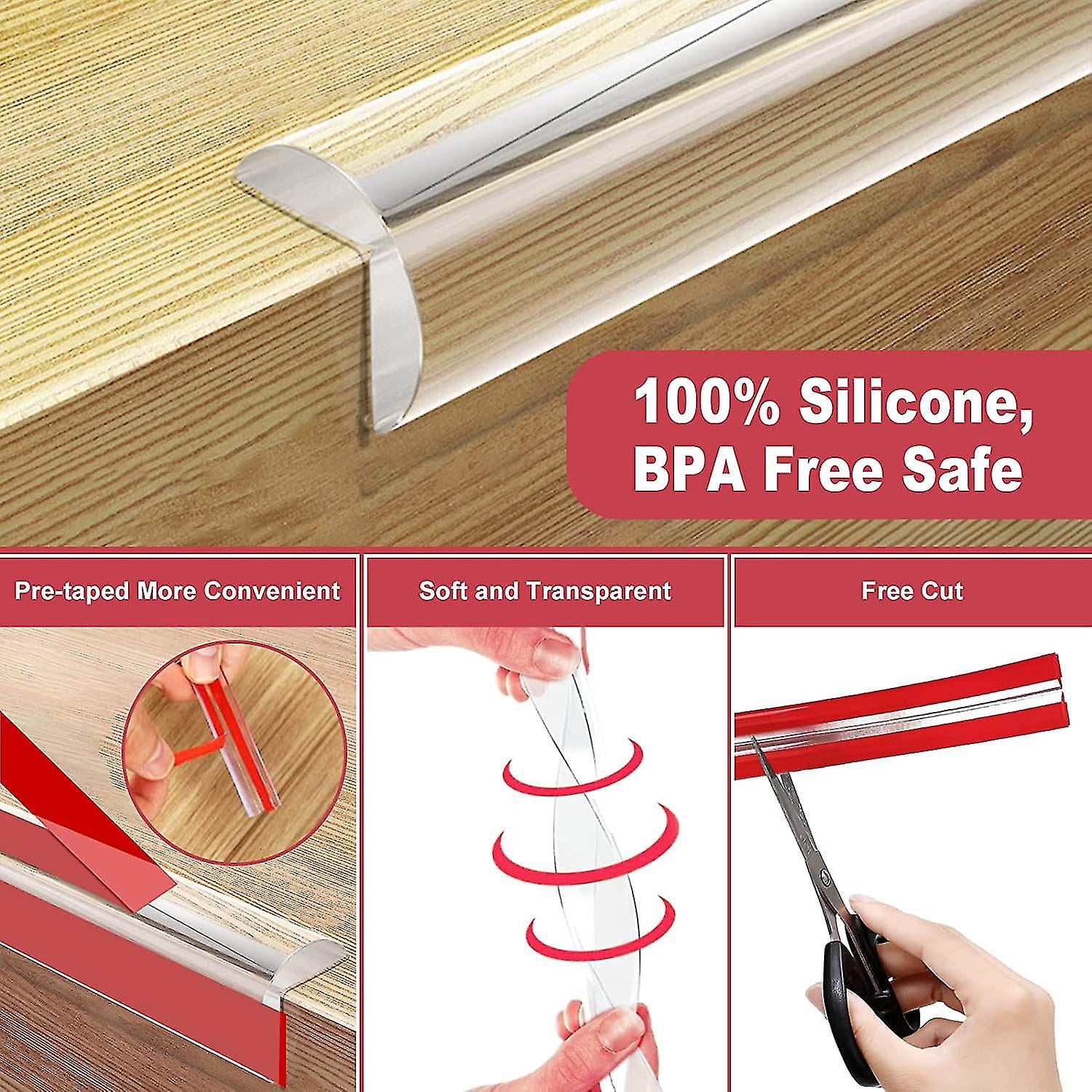 Silicone Edge Protector Strip, 3m Baby Proofing Corner Protectors For Kids Pre-tape Adhesive Baby Safety Edge Corner Guards For Table Cabinets Drawers
