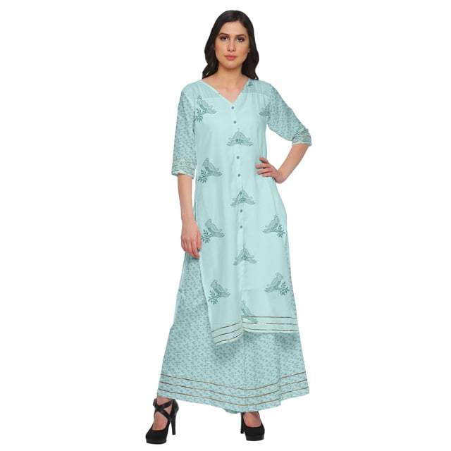 Moomaya Ensemble Grande Taille Imprimé Palazzo et Kurta Robe Ethnique pour Femmes