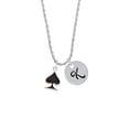 thumbnail image 2 of Delight Jewelry Silvertone Card Suit - Black Spade Silvertone Script Initial Disc - K - Charm Necklace, 20"+3", 2 of 4