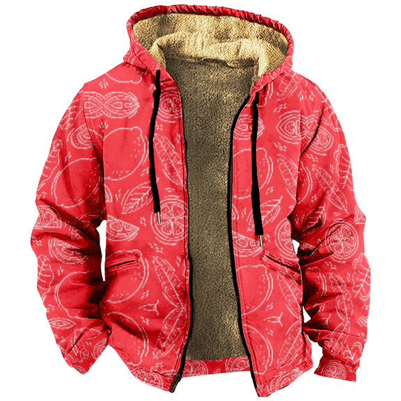 Fruits Pattern Zipper Hoodie Men's Long Sleeve Jacket Fashion Streetwear Thickened Winter Coat