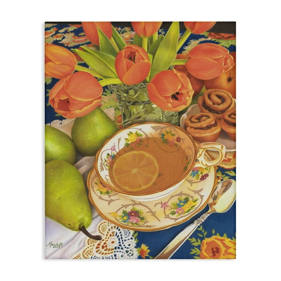 Stupell Industries Tea with Orange Tulips Food & Beverage Painting Gallery Wrapped Canvas Art Print Wall Art, 16 x 20