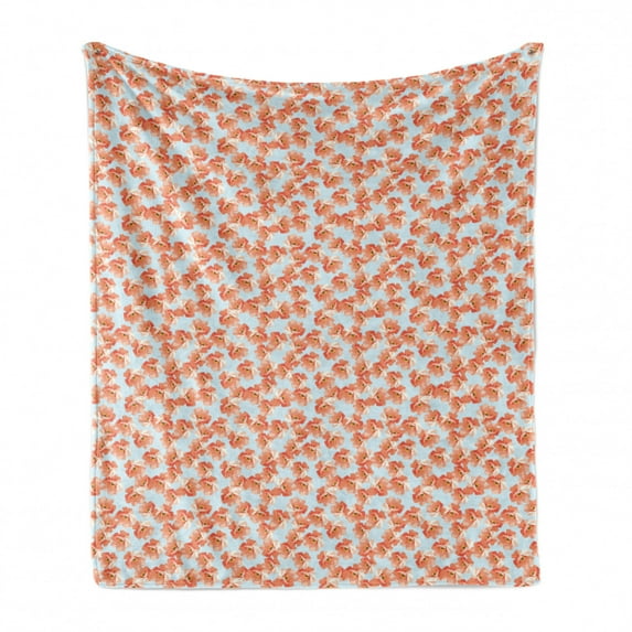 Aqua and Coral Soft Flannel Fleece Blanket, Pastel Toned Bouquet of Feminine Flowers on Chevron Zigzag Lines, Cozy Plush for Indoor and Outdoor Use, 50" x 60", Yellow Aqua and Coral, by Ambesonne
