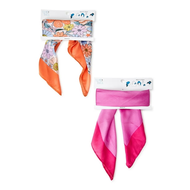 Time and Tru Women's Print & Solid Headscarf, 2Pack