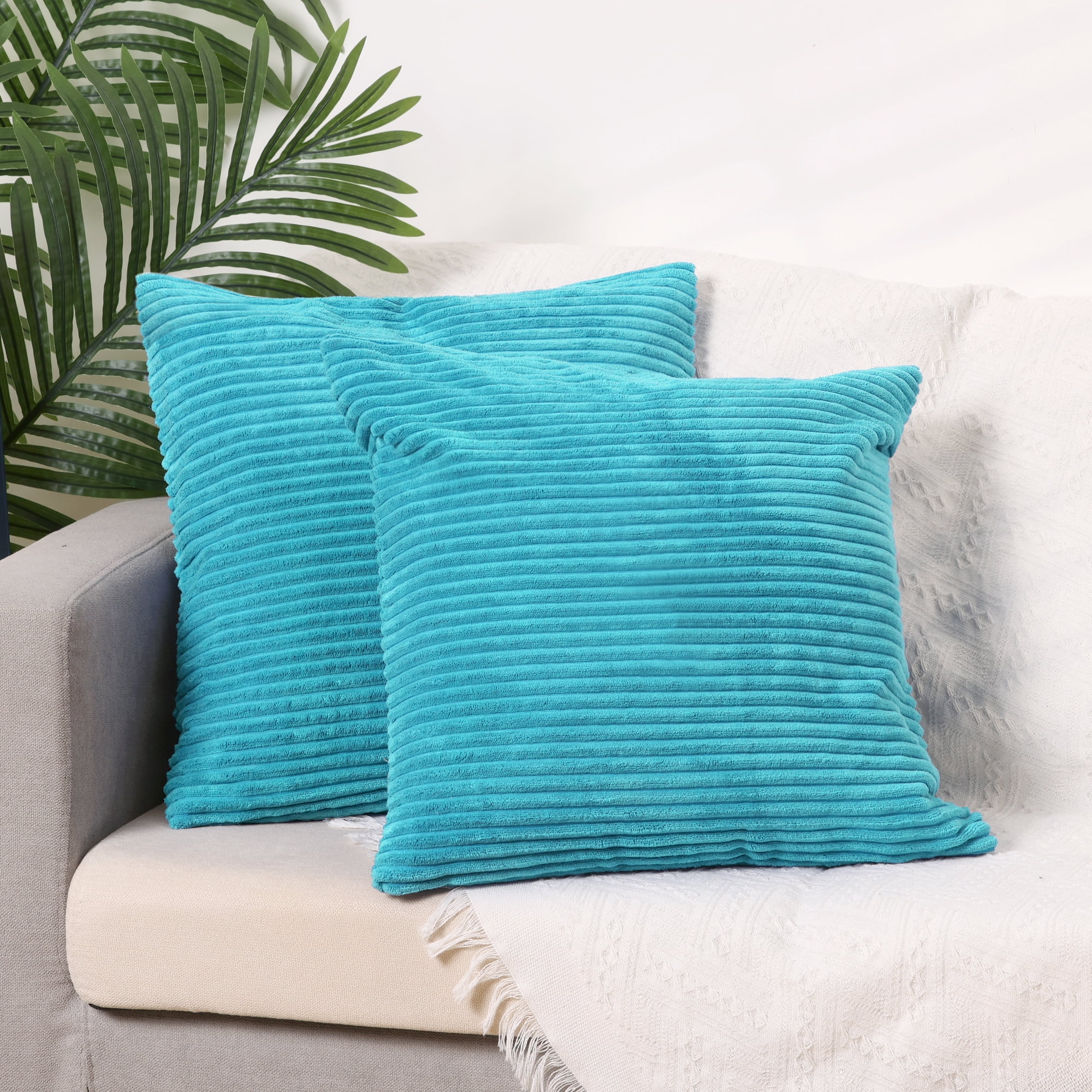 Unique Bargains Sofa Living Room Corduroy Decorative Throw Pillow Covers (2 Count) Lake Blue 16" x 16"