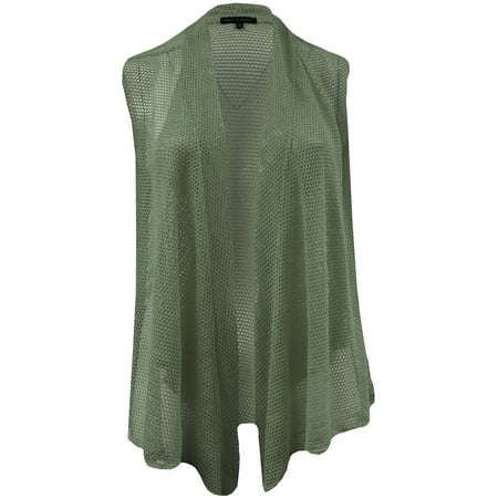 Cashmere Knit Vest - Plus Size Womens Sleeveless Open Front Cardigan Knit Vest Top Cover Up Olive 1X (16.033)