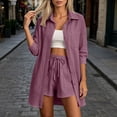 thumbnail image 3 of CaComMARK PI Womens 3/4 Sleeve Tops Casual Long Collared Button Down Shirt Jackets Dressy Flowy Beach Vacation Blouse Purple, 3 of 7