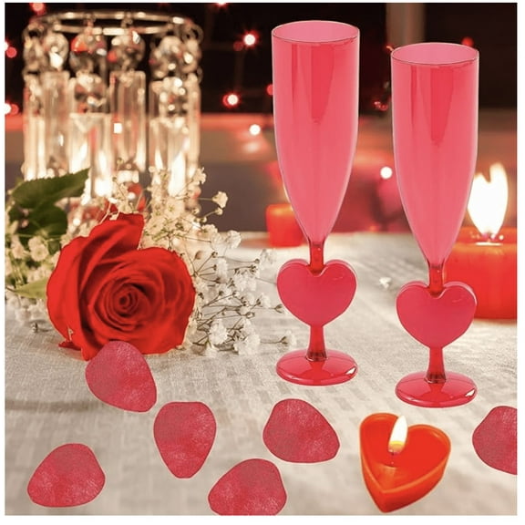 Valentine's Red Plastic Champagne Flutes