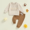 thumbnail image 2 of VNKIDY Boys Outfits Thanksgiving Children Kids Casual 2 Piece Outfit Letter Prints Long Sleeve Crewneck Top Elastic Waisted Drawstring Pants Home Wear Set Leisure Outfits, 2 of 7