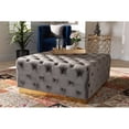 thumbnail image 5 of Verene Glam and Luxe Grey Velvet Fabric Upholstered Gold Finished Square Cocktail Ottoman, 5 of 5