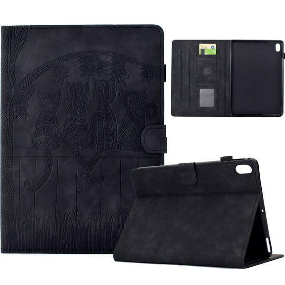 Dteck Case for iPad 10th Generation Case (10.9-inch, 2022 Version), Shockproof Embossed PU Suede Leather Multiple Viewing Angles Stand Cover Case for iPad 10th Generation 10.9 with Card Holder, Black