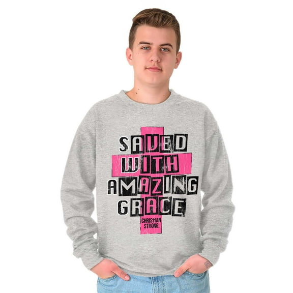 Saved Amazing Grace Christian Unisex Plus Fleece Graphic Sweatshirt Brisco Brands 4X