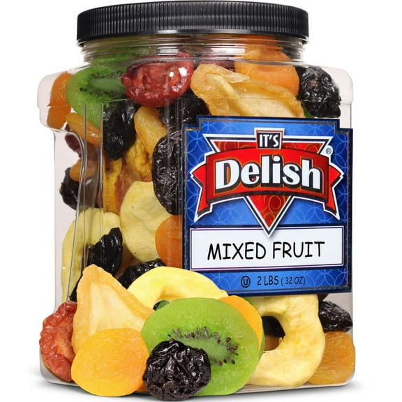 Dried Mixed Fruit with Prunes by It's Delish, 2 lbs 32 Oz Jumbo Container  Snack Mix of Prunes, Apricots, Plums, Apple Rings, Nectarines, Peaches, Pears, Kiwi Slices