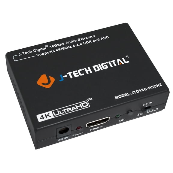 HDMI Audio Extractor Converter 4K 60Hz with ARC HDMI to HDMI   SPDIF   3.5MM Output HDCP 2.2 Dolby Digital DTS CEC HDR10 | J-Tech Digital JTD18G-H5CH2
