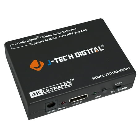 HDMI Audio Extractor Converter 4K 60Hz with ARC HDMI to HDMI + SPDIF + 3.5MM Output HDCP 2.2 Dolby Digital DTS CEC HDR10 | J-Tech Digital JTD18G-H5CH2