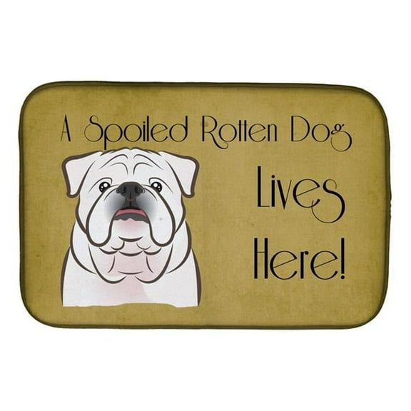 White English Bulldog Spoiled Dog Lives Here Dish Drying Mat