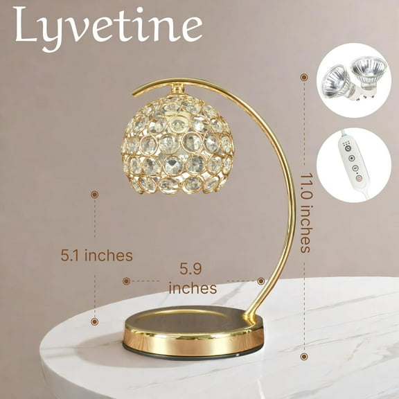 Crystal Candle Warmer Lamp with Timer, Dimmable Electric Wax Warmer Lamp for Large 3 Wick Jar Candles, Gorgeous Home & Office Decor, Gift for Women (with 2 Bulbs)