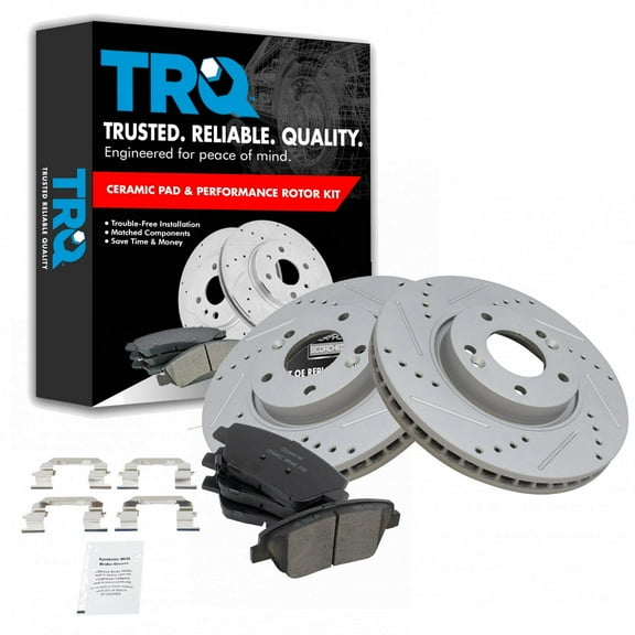 TRQ Front Performance Brake Pad & Rotor Kit Brake Pads Brake Rotors Set Ceramic Premium G-Coated Fits Select 2011-2015 Hyundai Sonata 2011-2016 Kia Optima