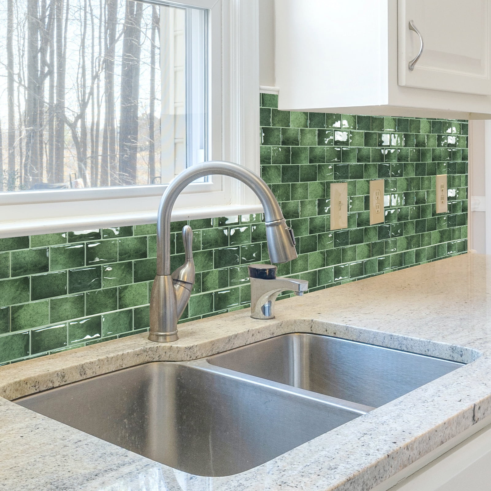 Art3d 20-Pack 12" x 6" Peel and Stick Kitchen Backsplash Tile, Vinyl Stick On Subway Tile in Green