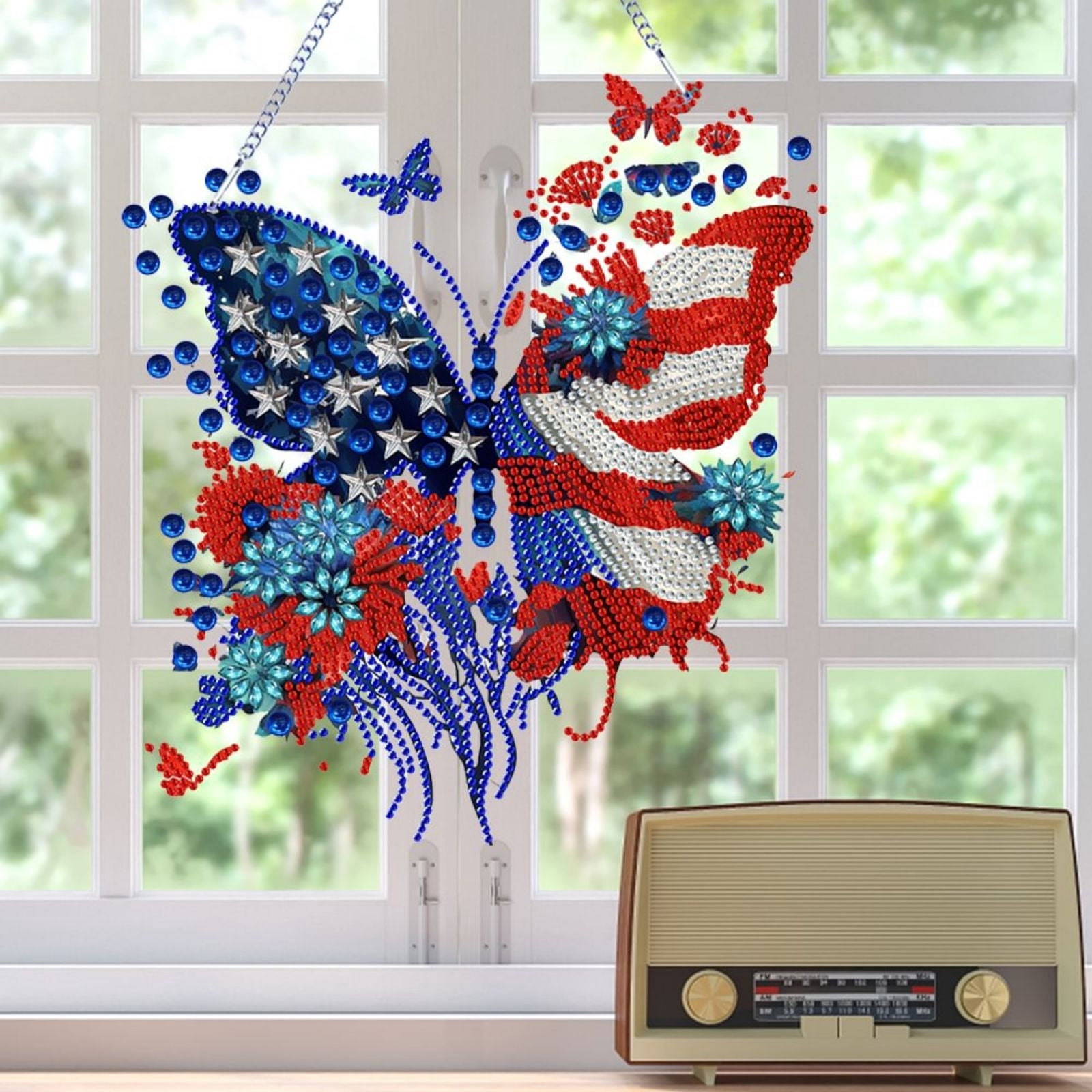 FLOPESN DIY Diamond Pendant Diamond Art Painting Independence Day USA Butterfly Creative Design PVC Home Decoration Pendant (Single Side Diamond)