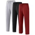 thumbnail image 3 of Kids Boys Sweatpants 3 Pack Workout Athletic Jogger Pants with Drawstring and Side Pockets Wine red Black Lightgrey 6-7Y, 3 of 8