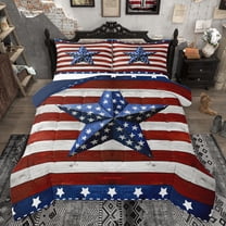 Homewish Cartoon Blue Stars Bedding Comforter Set for Kids, Red Stripes Line Twin Comforter Sets, Vintage American Flag Reversible Bedding Set, Super Cozy Room Decor, 2 Pieces