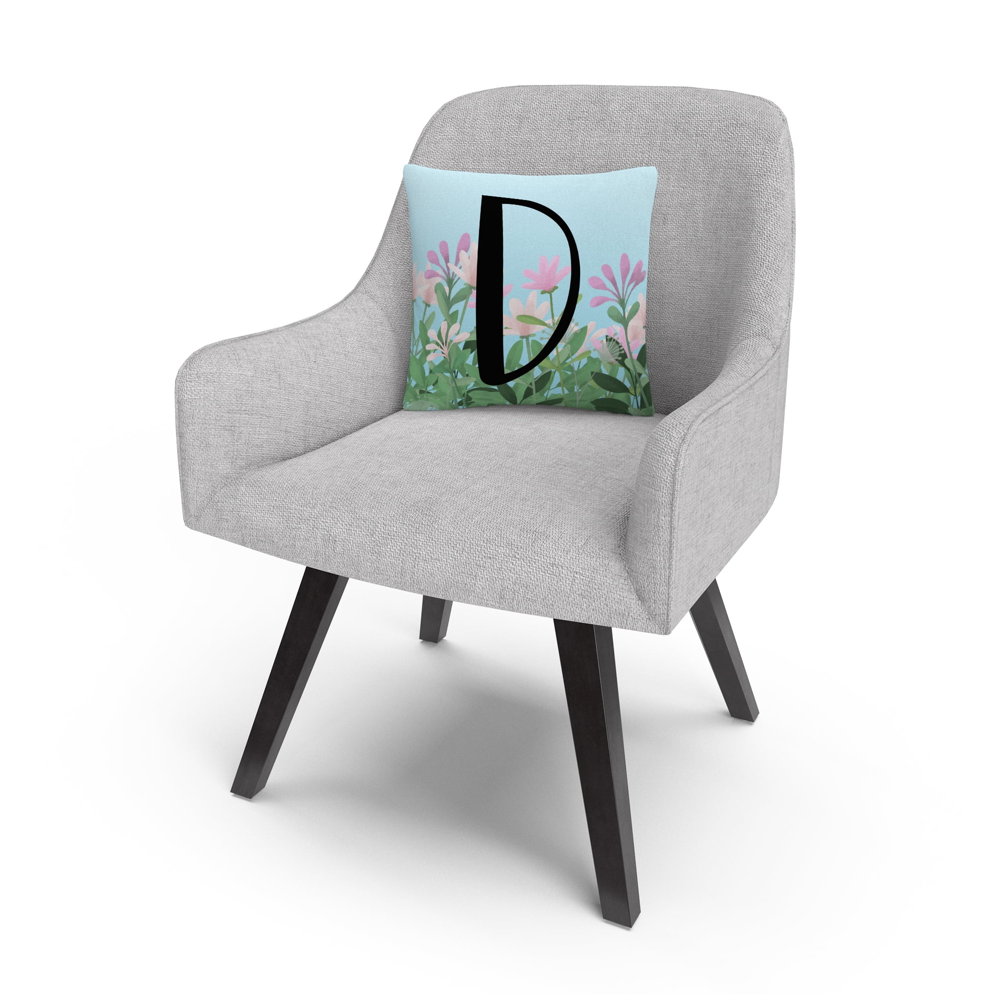 Pink Floral Garden Letter Illustration D By Abc 16 X 16 Decorative Throw Pillow