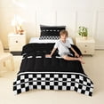 thumbnail image 2 of Castle Fairy Race Checkered Pattern Twin Comforter Sets 3-Piece for Teens, Minimalist Track Print Bedding Set for Bedroom, Black White,Black Reversible, 2 of 6