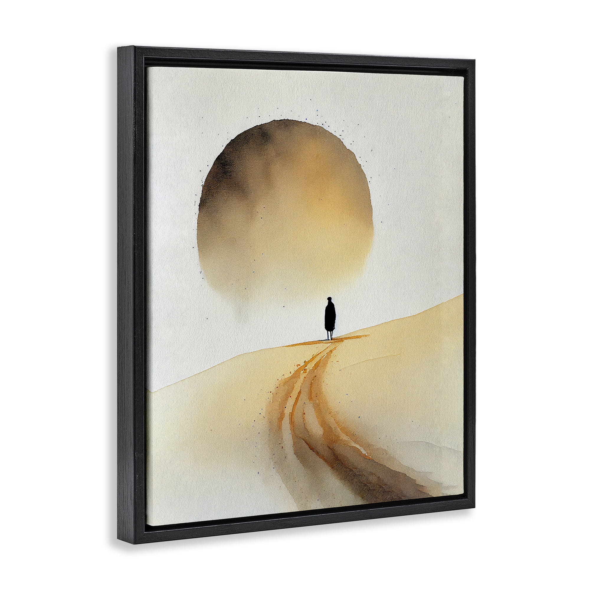 Stupell Industries Person Walking Desert Dunes Landscape Painting Black Floater Framed Canvas Art Print Wall Art, 25 x 31