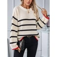 thumbnail image 6 of Women'S Striped Knit Oversized Fall Sweaters Trendy Clothes Crewneck Winter Pullover Sweater Apricot M, 6 of 10