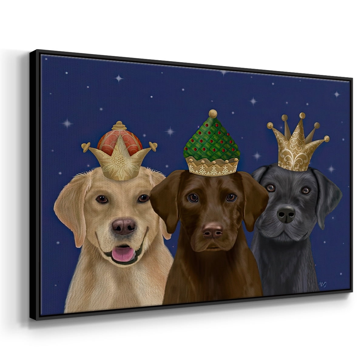 Christmas Labradors, Three Kings - Framed Gallery Wrapped Holiday Canvas - 25 x 37 - Black Frame