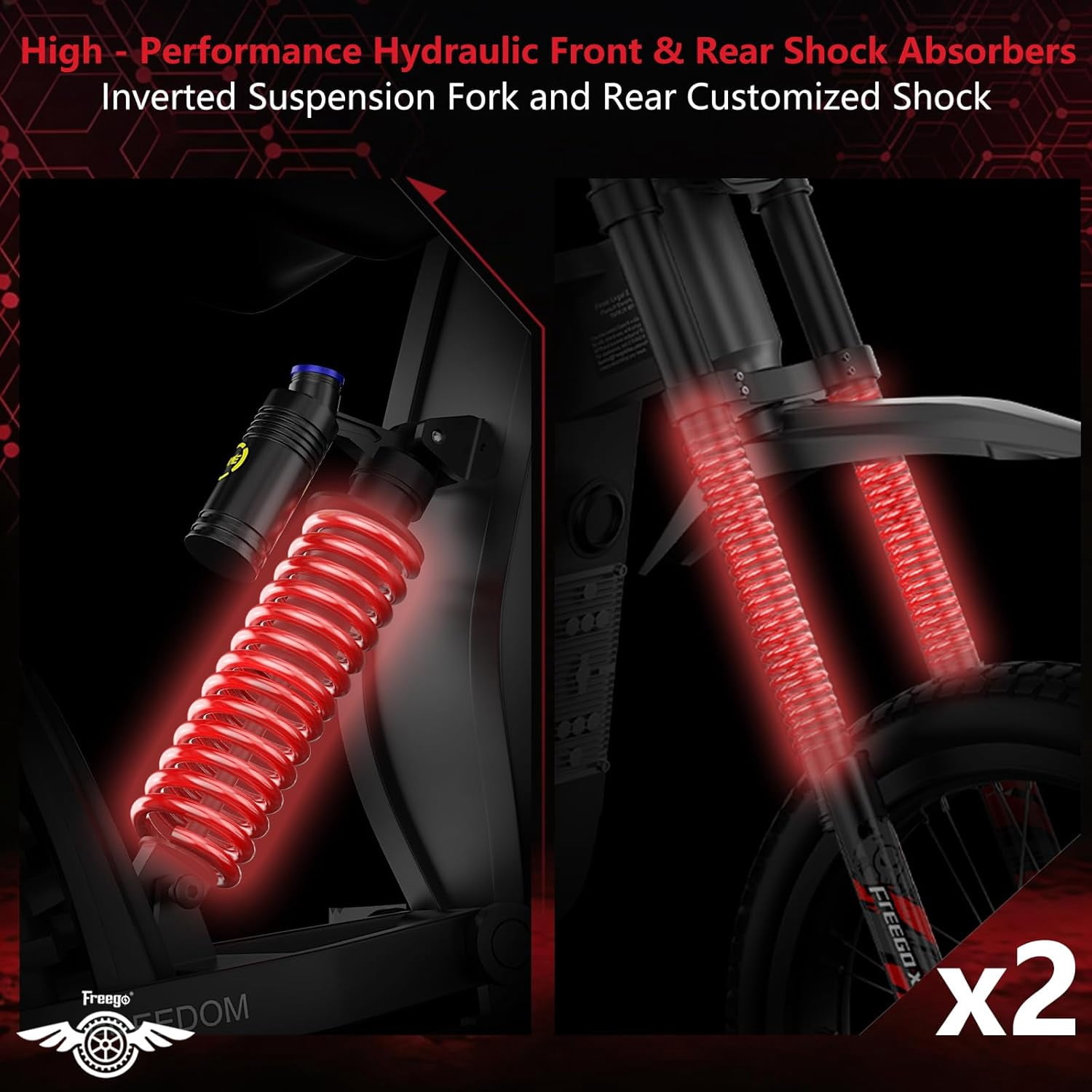 Freego X1 Electric Bike for Adults with Pedals,3000W Peak Motor 60V 25Ah Battery, 37 MPH Top Speed 150N·m Torque, Full Suspension Hydraulic 4-Piston Brakes, 17" All-Terrain Tires