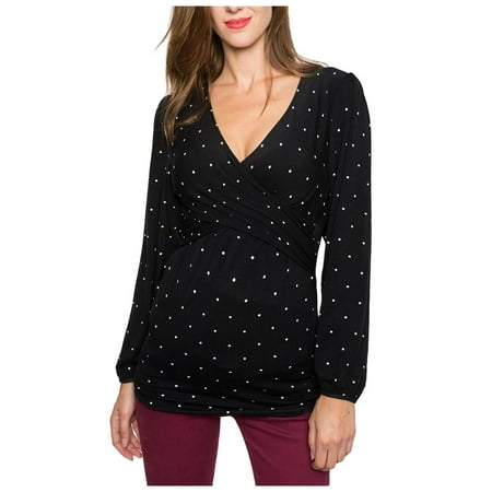 

Wesracia Women Tops Pregnant Nusring Maternity V-Neck Long Sleeve Ruffles Printed Blouse