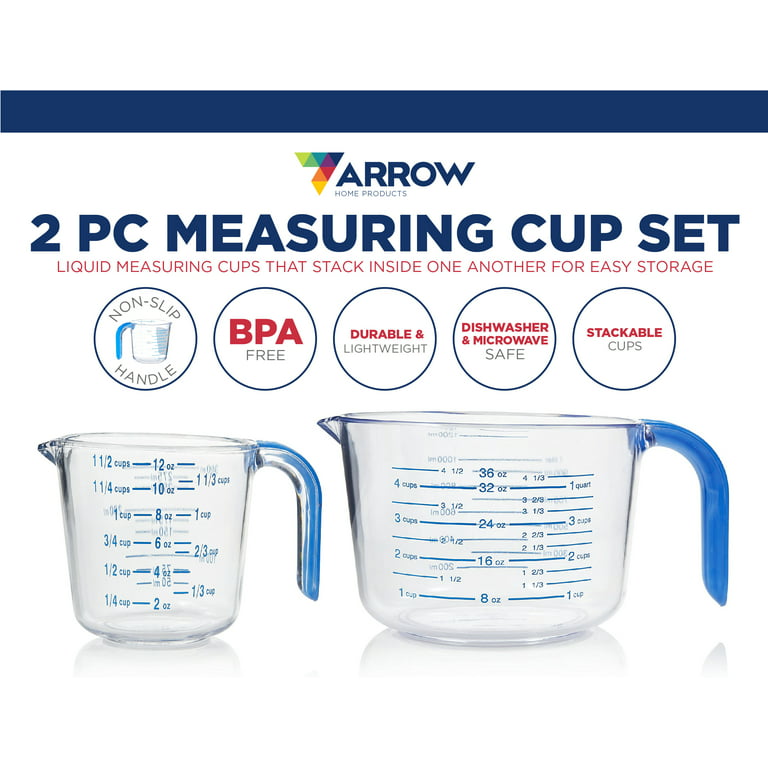 Arrow Plastic Measuring Cups for Liquids, Set of 2 - With Cool