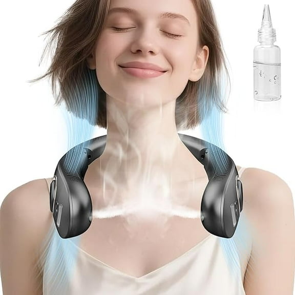 FU1999Neck Fan with Mist Spray-Neck Fans that Blow Cold Air,Folding 4000Mah Portable Personal USB Rechargeable Battery Operated Fan with Mister,Cooling Bladeless Travel Misting Fan Black