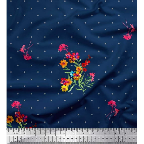 Soimoi Cotton Duck Fabric Dot,Leaves & Periwinkle Floral Fabric Prints by Yard 56 Inch Wide