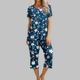 thumbnail image 2 of Jamicy Sweatsuits for Women Gift for Wife Womens Capri Pajama Sets Short Sleeve Sleepwear Top and Pants Floral Printed Lounge Sets with Pockets, 2 of 5