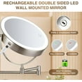 thumbnail image 4 of Rechargeable Wall Mounted Lighted Makeup Mirror DoubleSided /x Magnifying Mirror with Color Lights Vanity Mirror with DualTouch & Luminance Memory (Nickel), 4 of 8