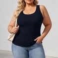 thumbnail image 6 of Yeaiivve Plus Size Tank Tops for Women Wide Strap Built In Bra Tank Tops Slim Fitted Ribbed Sleeveless Shirts Solid Color Casual Streetwear Tanks Navy 4XL, 6 of 8