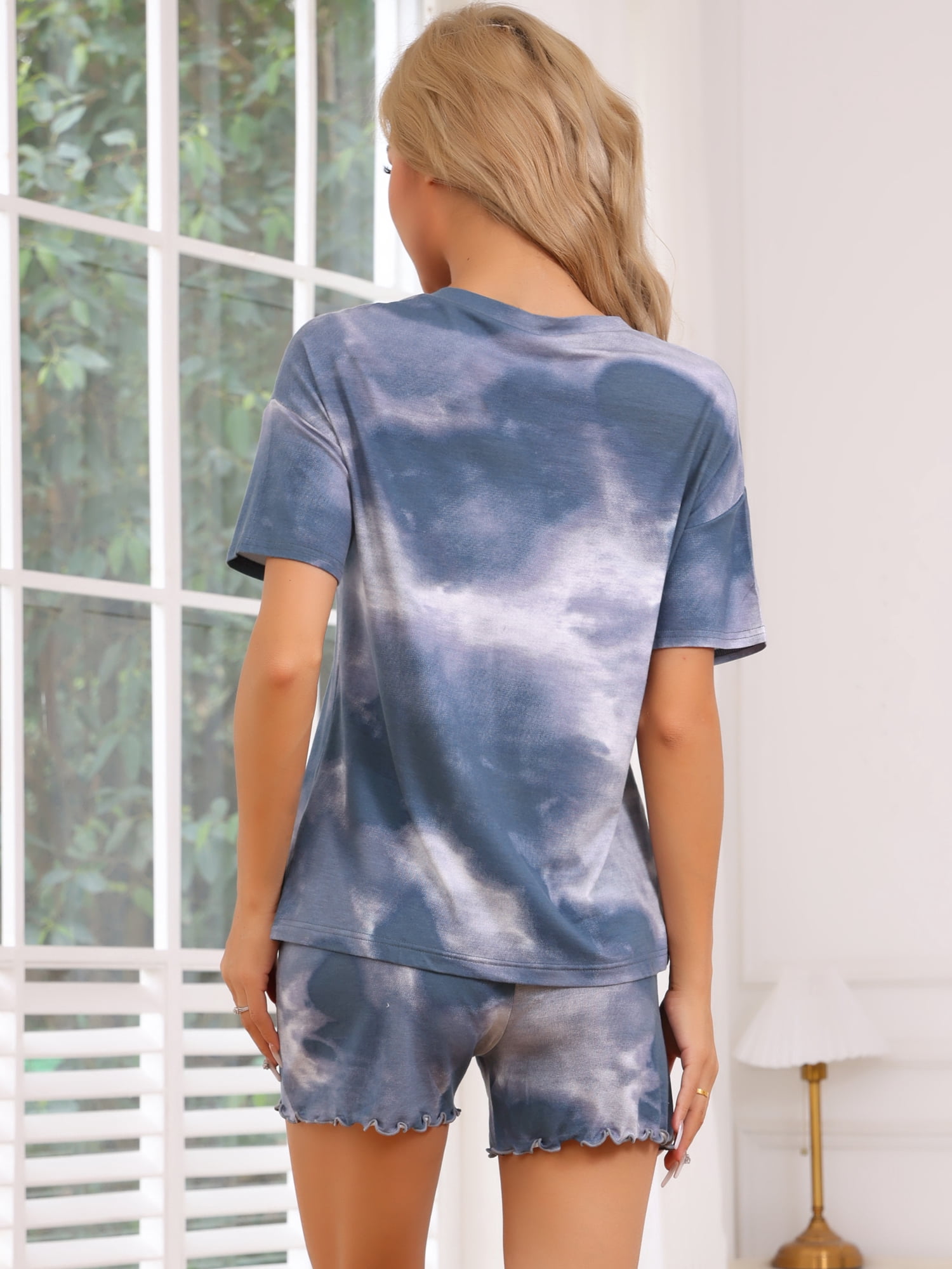 DARING DIVA Women's Tie Dye Short Sleeve Shirt Button Up Pajama Set XS Blue