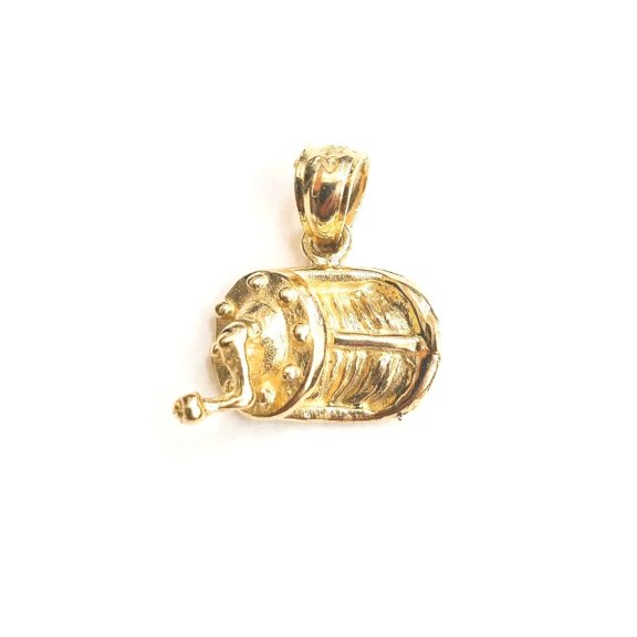 New 14k Yellow Gold fishing reel Pendant charm unisex gift fine jewelry 2.2g