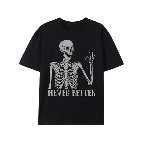 Greenink Vintage Never Better Skull Skeleton Graphic Tee Shirts for Women Short Sleeve Tops Tshirts Aesthetic Clothing