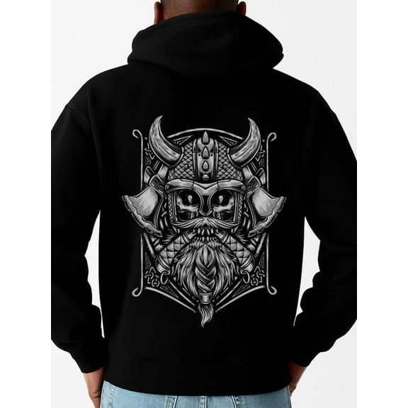Viking Warrior Hoodie funny hoodies fire skeleton men long sleeve black Comfy Loose Drawstring Trendy Hooded Pullover, Mens Clothing For Autumn Winter halloween 3d idk
