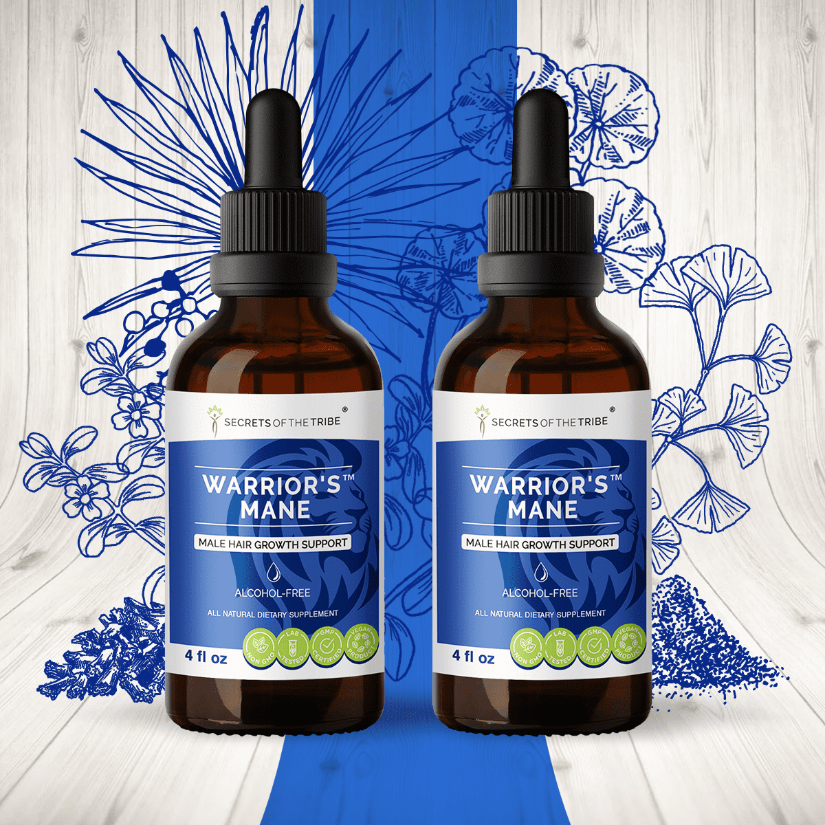 Warrior's Mane Alcohol-FREE Extract, Tincture, Glycerite Brahmi, Red Sage, Saw Palmetto, Fo-Ti Root, Gotu Kola, Ginkgo. Hair Growth Support 2x4 oz - Warrior's Mane Alcohol-FREE Extract, Tincture, Glycerite Brahmi, Red Sage, Saw Palmetto, Fo-Ti Root, Gotu Kola, Ginkgo. Hair Growth Support 2x4 oz -