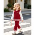 thumbnail image 4 of Yaoqi 3T Toddler Girl Outfit Set 4T Child Girls Clothing Ruffle Long Sleeves Cherry Embroidery Top Wide Leg Pants 2pcs Clothes Red, 4 of 6