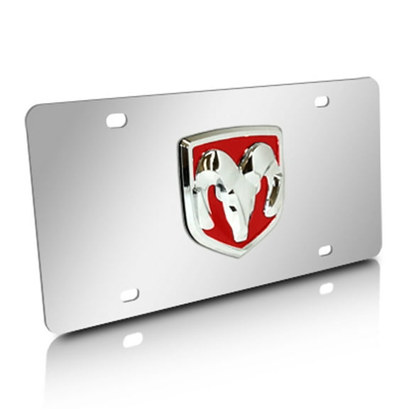 Dodge Ram 3D Logo License Plate (Red on Chrome)