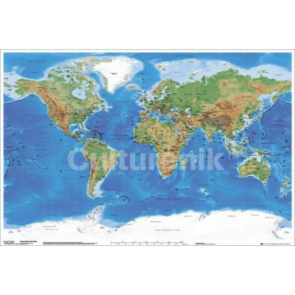 Planetary Visions Physical Map Of The World Poster Print (36 X 24)
