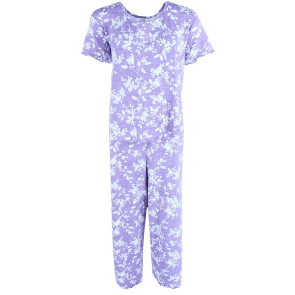 PJ Couture Ensemble de Pyjama Léger à Côtes à Imprimé Tropical (Grande Taille pour Femmes)