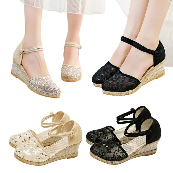 Kmdttou Shoes for Women Sandals Wedge Heels Heightening Shoes Mesh Point Buckle Casual Shoes With Comfortable Plantar Fasciitis Arch Support(Size:35-42)