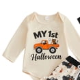thumbnail image 5 of Rggeeun Halloween Girls Sets Baby Bodysuit Baggy Sweatpants & Hat Graphic Matching Sets Vacation Stylish,Beige,6-9 Months, 5 of 6